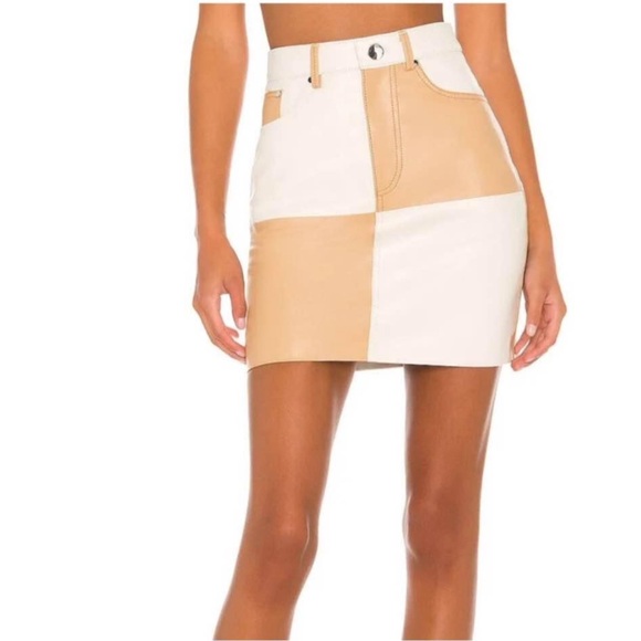 Song of Style Two-Tone Leather Mini Skirt - Cream and White - Picture 2 of 9